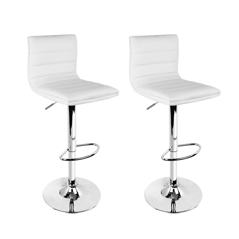 Set of 2 PU Leather Bar Stools Padded Line Style - White