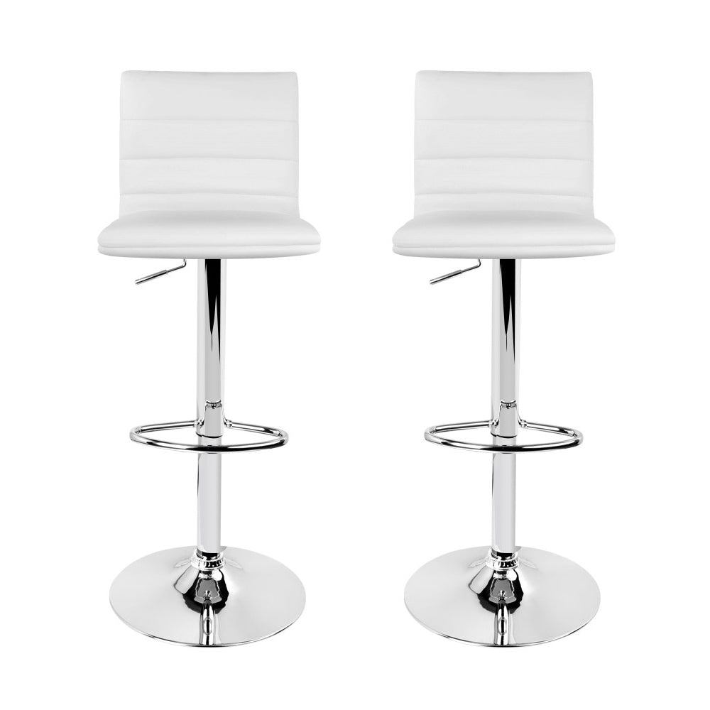 Set of 2 PU Leather Bar Stools Padded Line Style - White