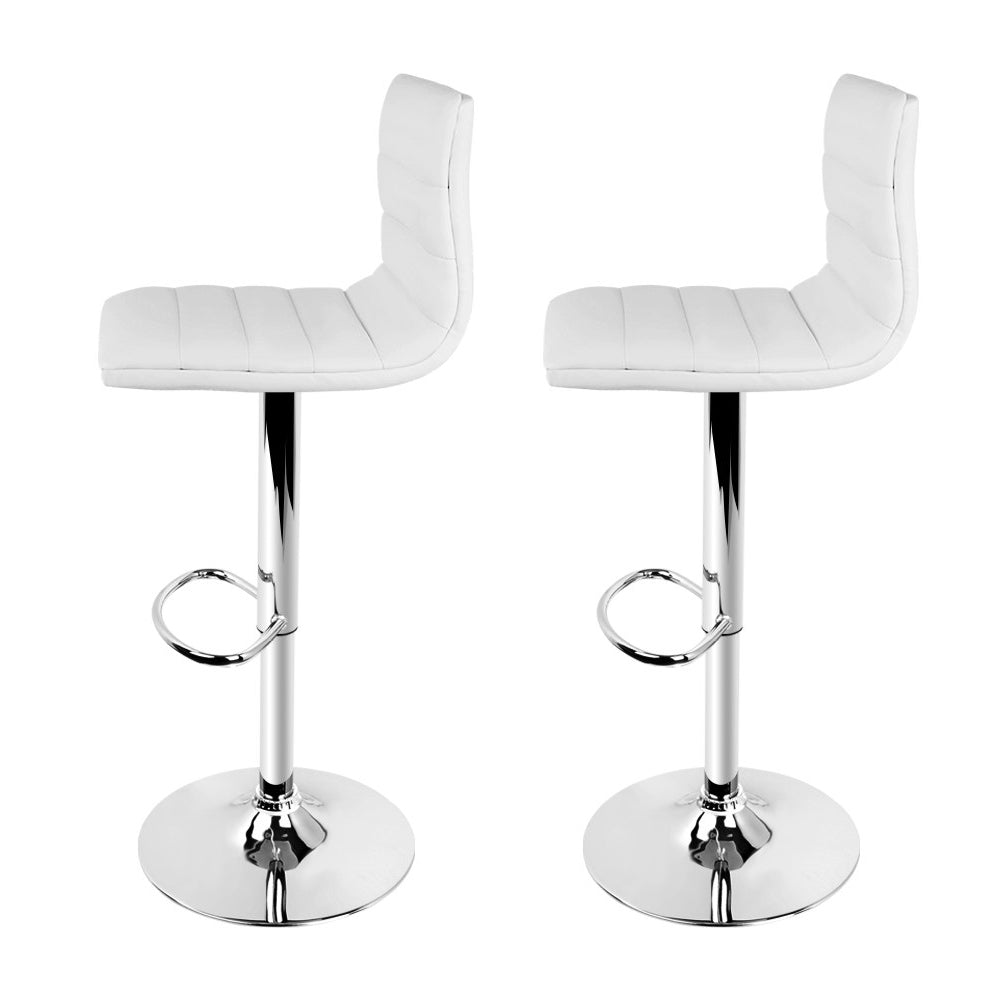 Set of 2 PU Leather Bar Stools Padded Line Style - White