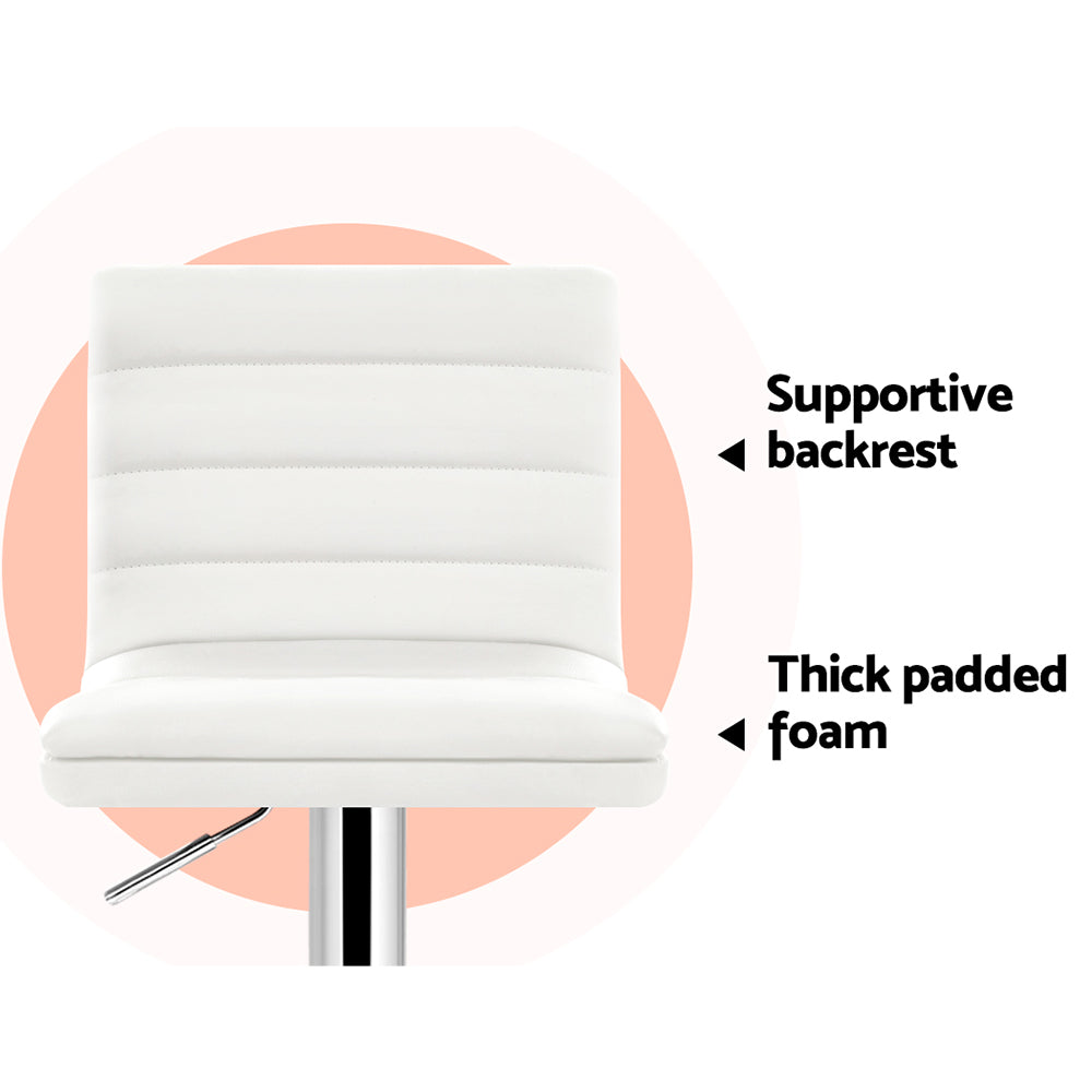 Set of 2 PU Leather Bar Stools Padded Line Style - White