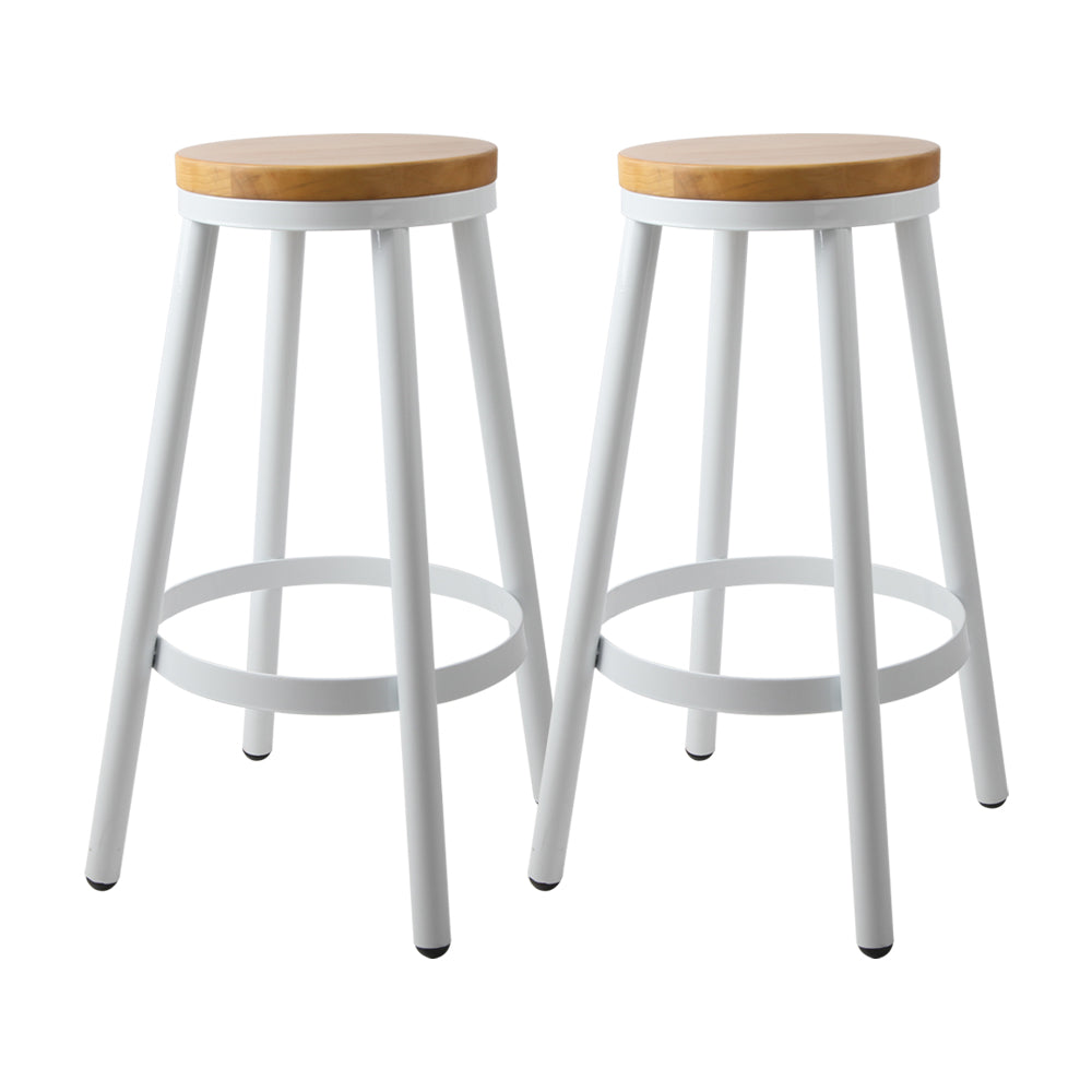 Set of 2 Wooden Stackable Bar Stools - White and Wood