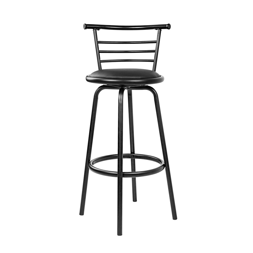 Set of 2 PU Leather Bar Stools - Black and Steel