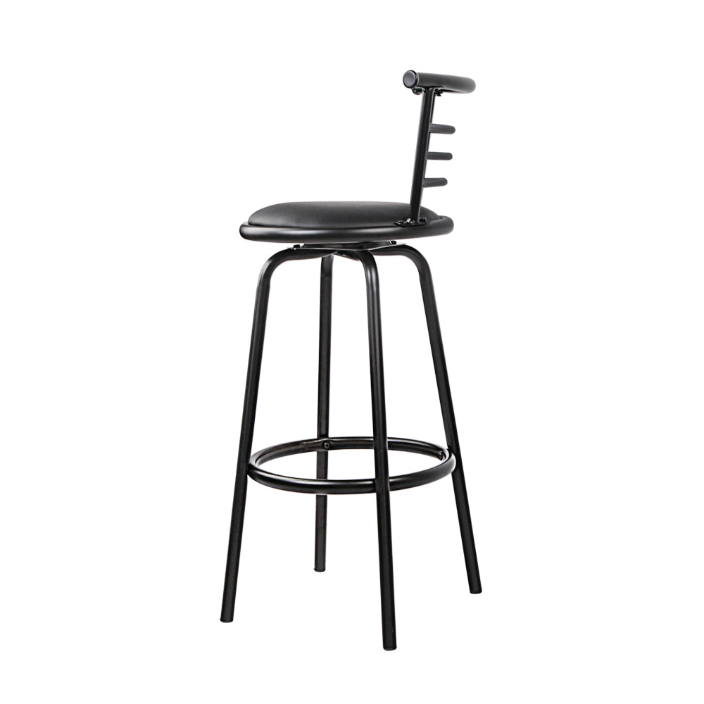 Set of 2 PU Leather Bar Stools - Black and Steel