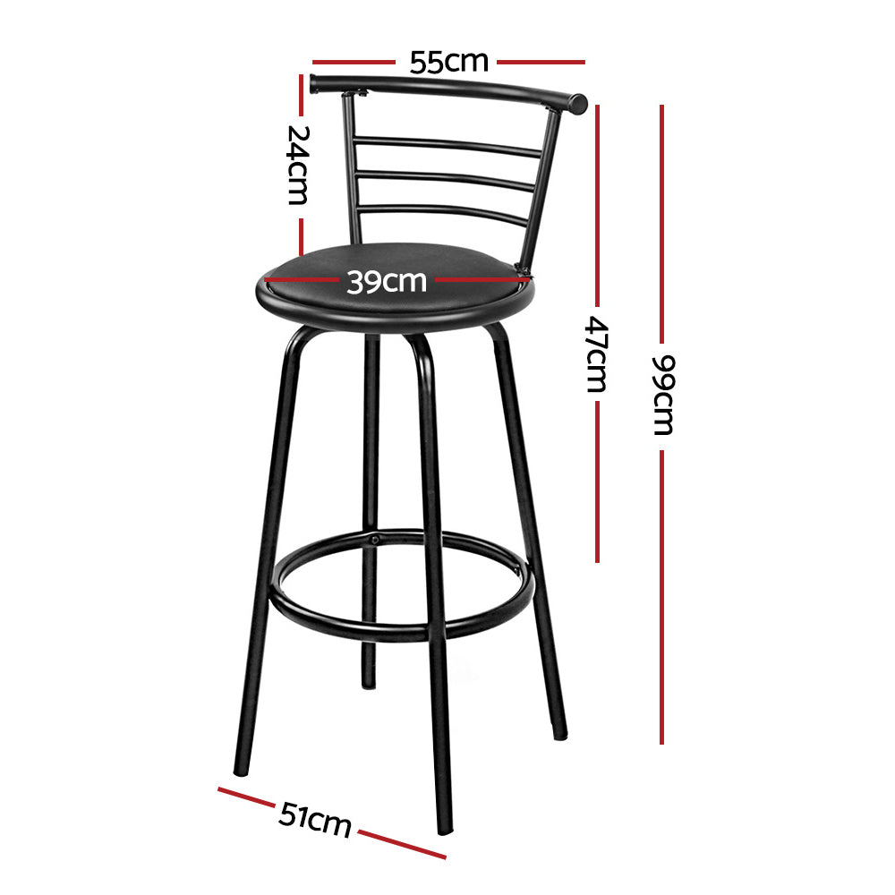 Set of 4 PU Leather Bar Stools - Black and Steel