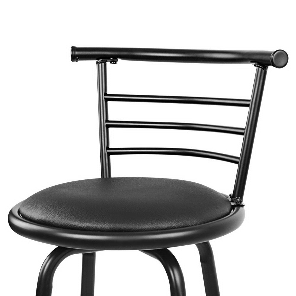 Set of 4 PU Leather Bar Stools - Black and Steel