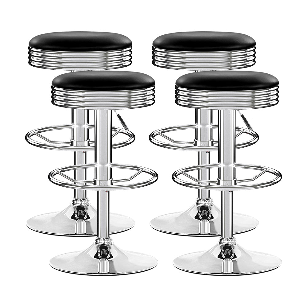 Set of 4 PU Leather Backless Bar Stools - Black and Chrome