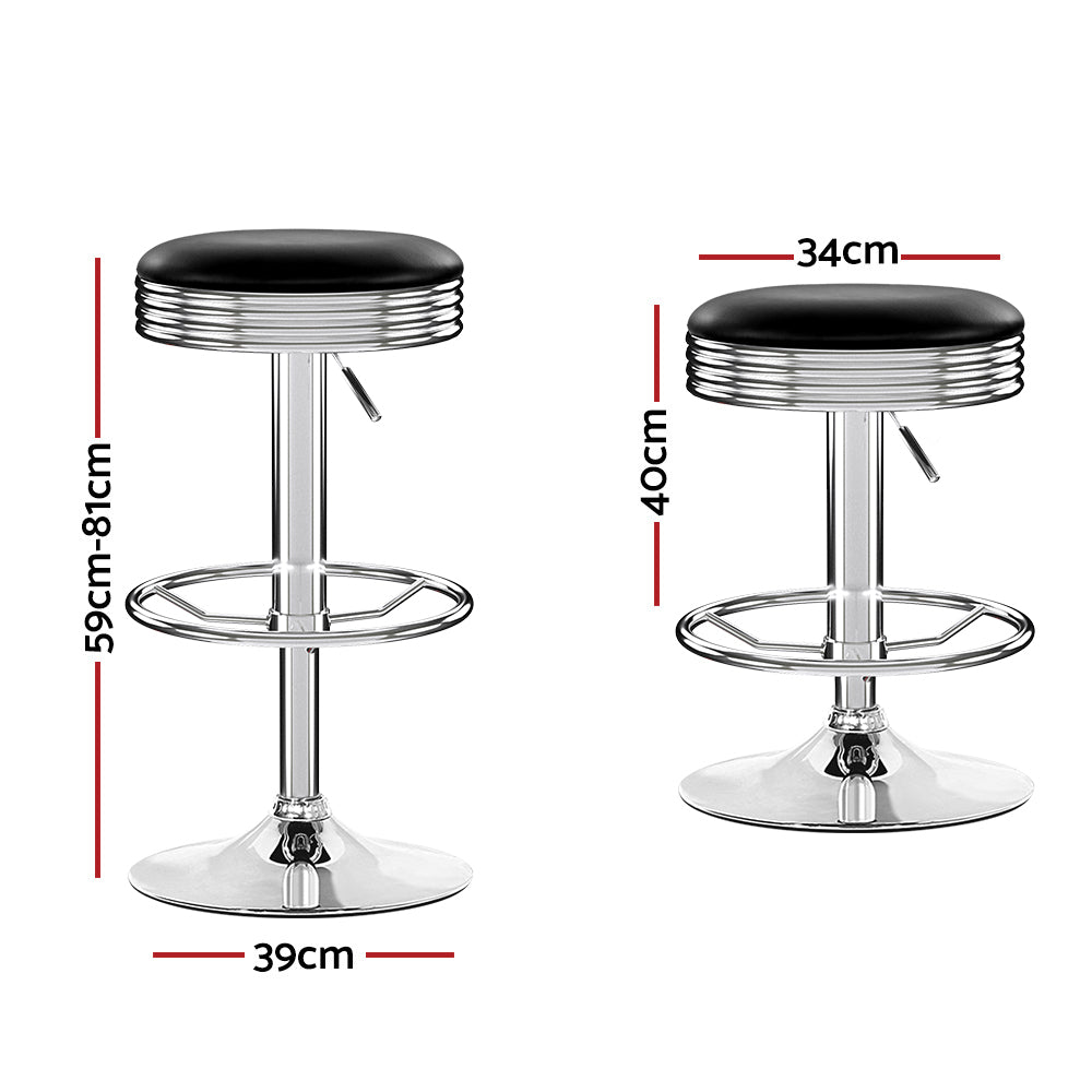 Set of 4 PU Leather Backless Bar Stools - Black and Chrome