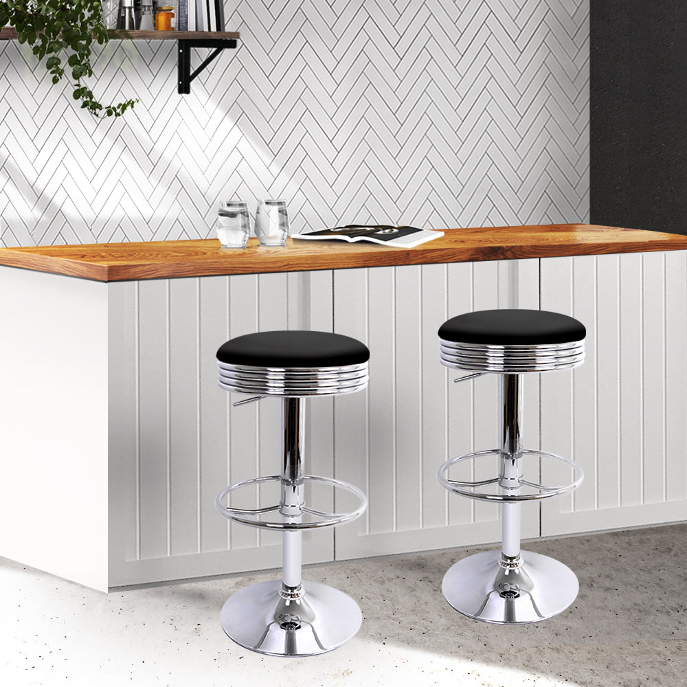 Set of 4 PU Leather Backless Bar Stools - Black and Chrome