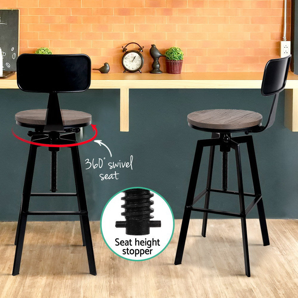 Cooper Industrial Style Metal and Wooden Rustic Bar Stool Black