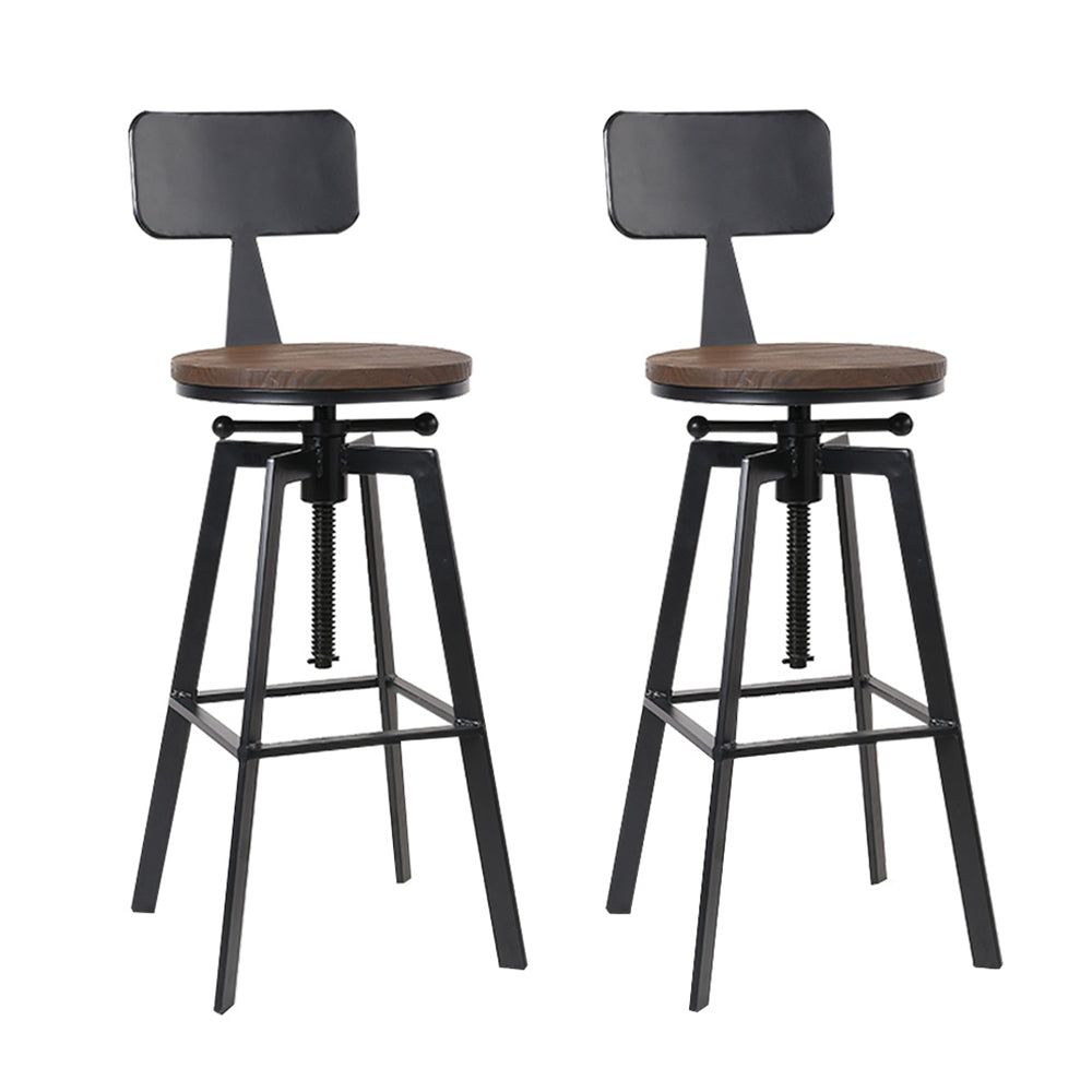 Set of 2 Cooper Industrial Style Metal and Wooden Rustic Bar Stools Black