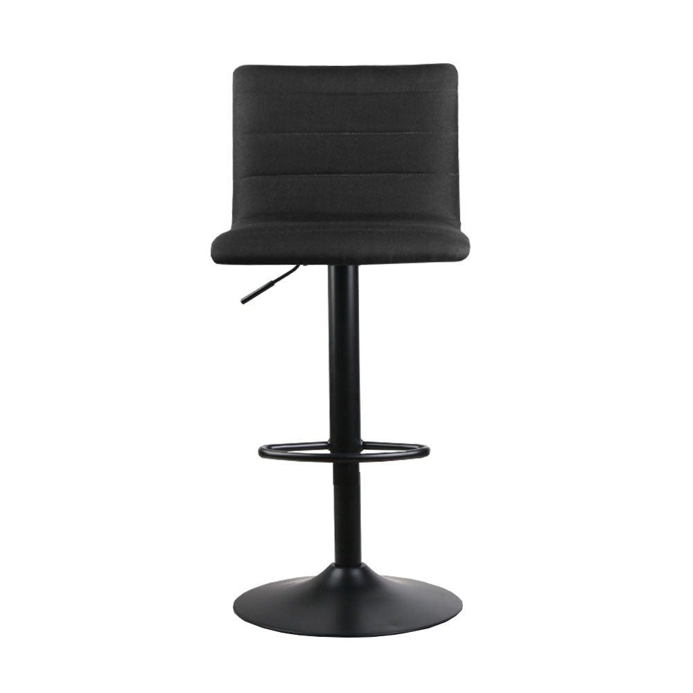 Set of 2 Faux Linen Bar Stools - Black