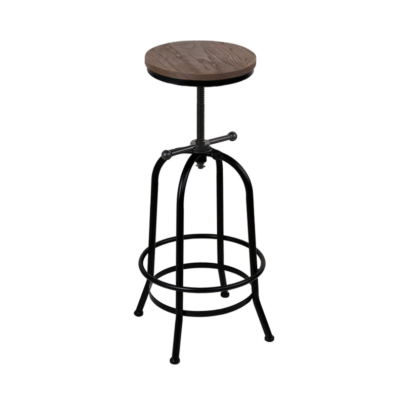 Bar Stool Industrial Round Seat Wood Metal - Black and Brown