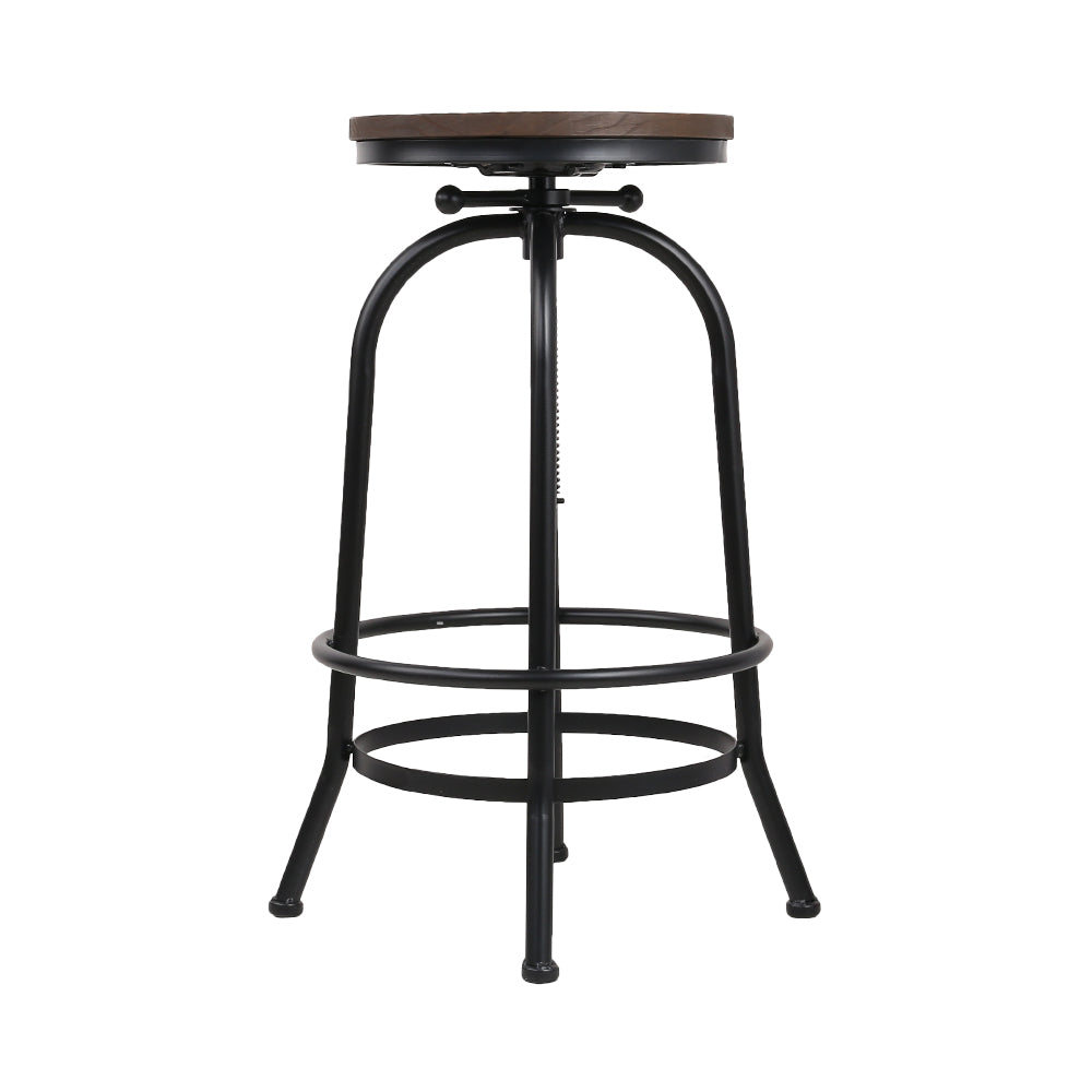 Bar Stool Industrial Round Seat Wood Metal - Black and Brown