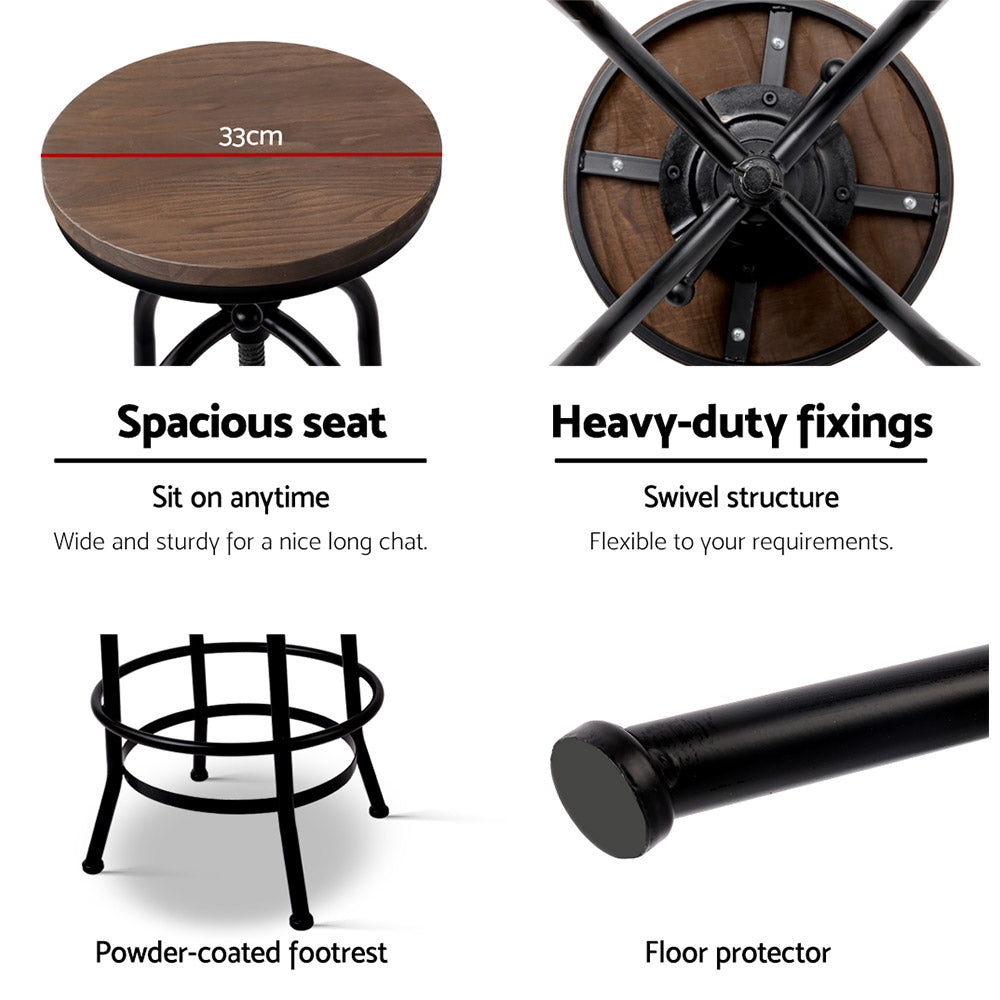 Bar Stool Industrial Round Seat Wood Metal - Black and Brown