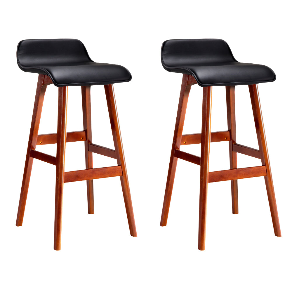 Set of 2 PU Leather Wood Wave Style Bar Stool - Black