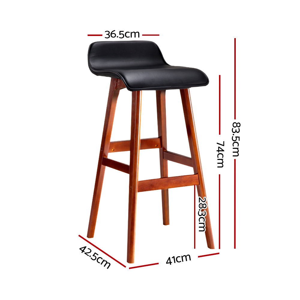 Set of 2 PU Leather Wood Wave Style Bar Stool - Black