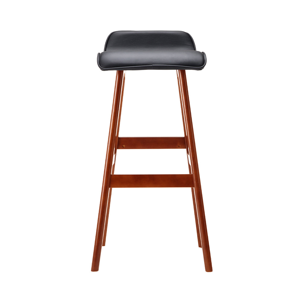 Set of 2 PU Leather Wood Wave Style Bar Stool - Black