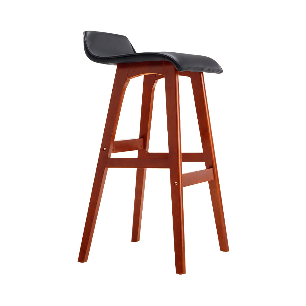 Set of 2 PU Leather Wood Wave Style Bar Stool - Black