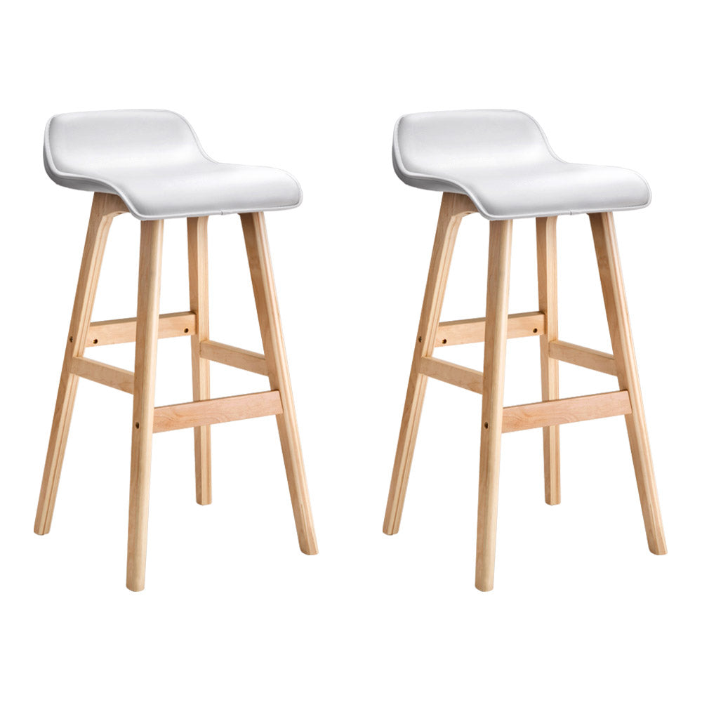 Set of 2 PU Leather Wood Wave Style Bar Stool - White