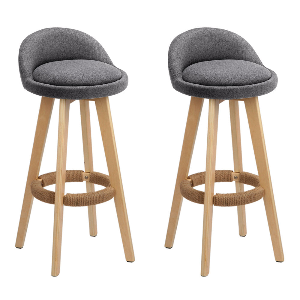 Set of 2 Fabric Backrest Bar Stools - Grey