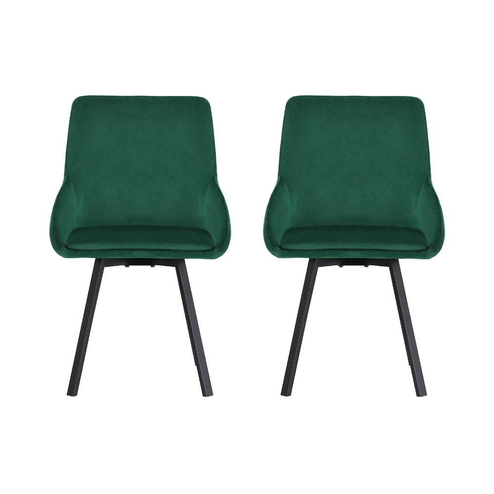 Set of 2 Sam Velvet Dining Chairs Green