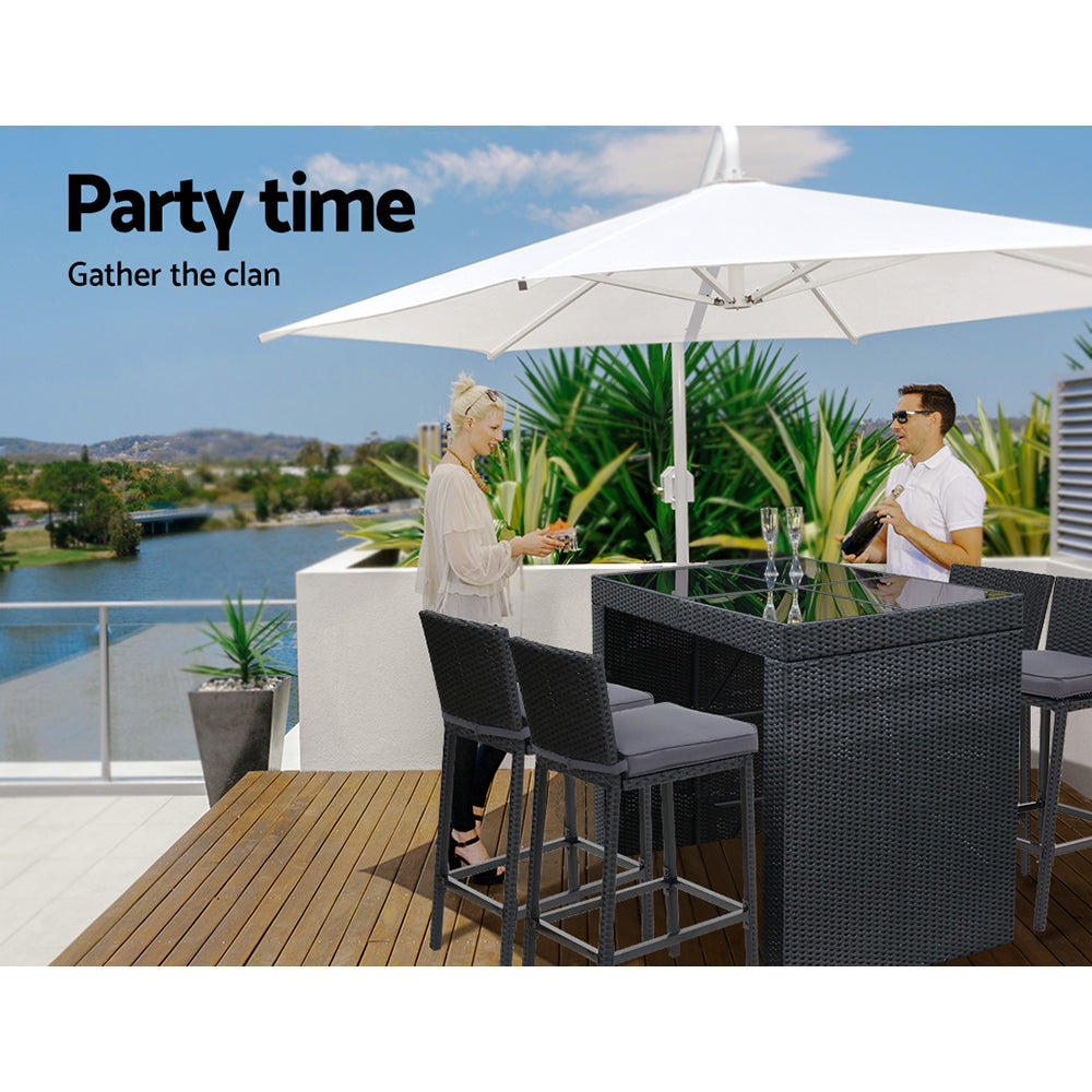 Outdoor Bar Set Table Chairs Stools Rattan Patio Furniture 4 Seaters