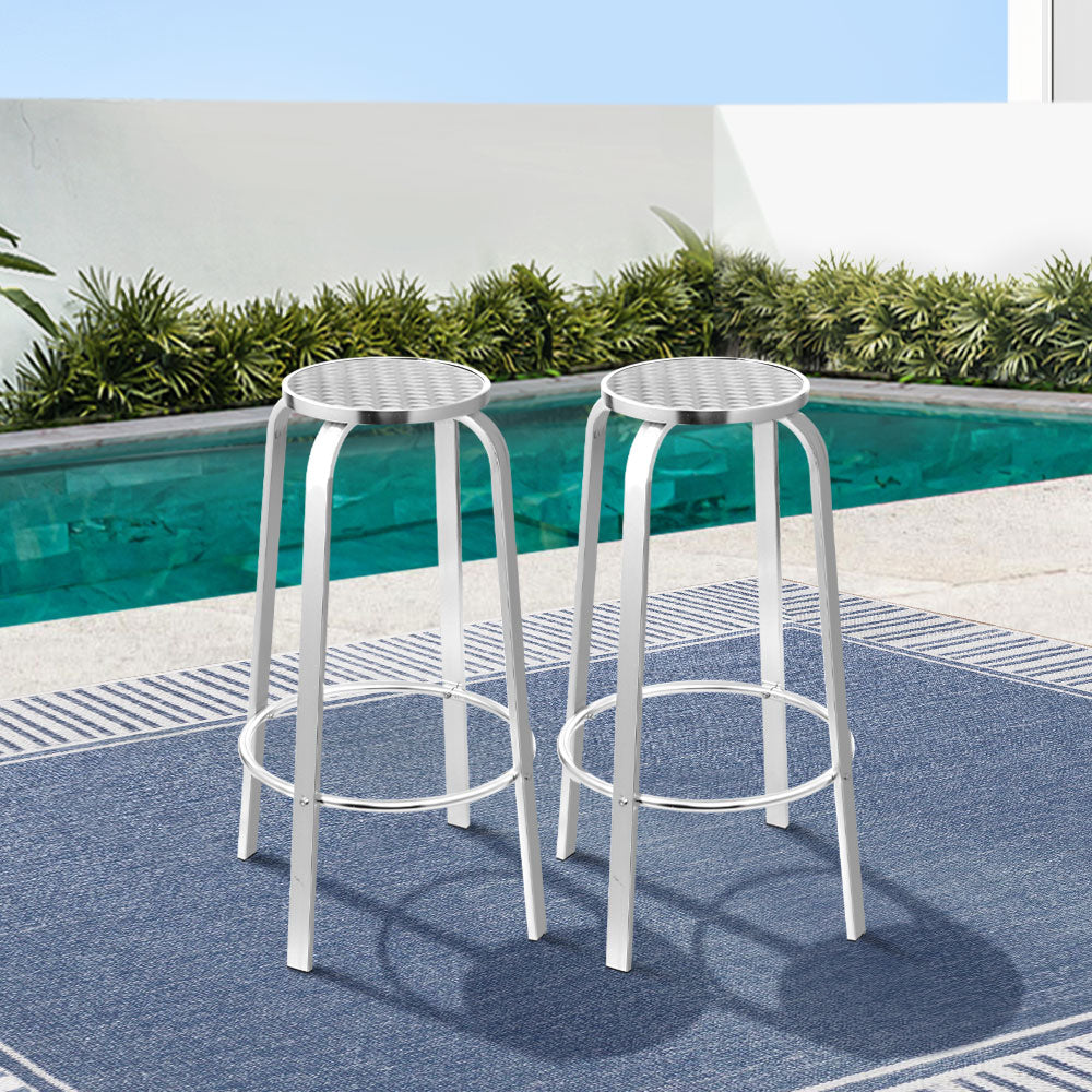 Set of 2 Outdoor Bar Stools Patio Furniture Indoor Bistro Kitchen Aluminum