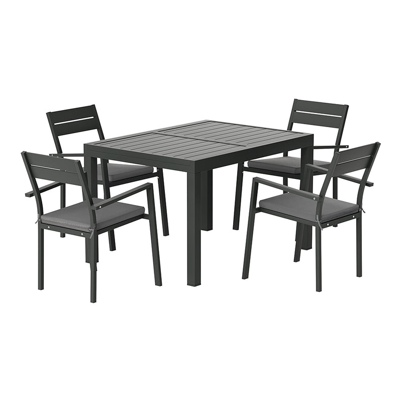 5 Piece Aluminium Outdoor Dining Set With Extension Table Black with Grey Cushions