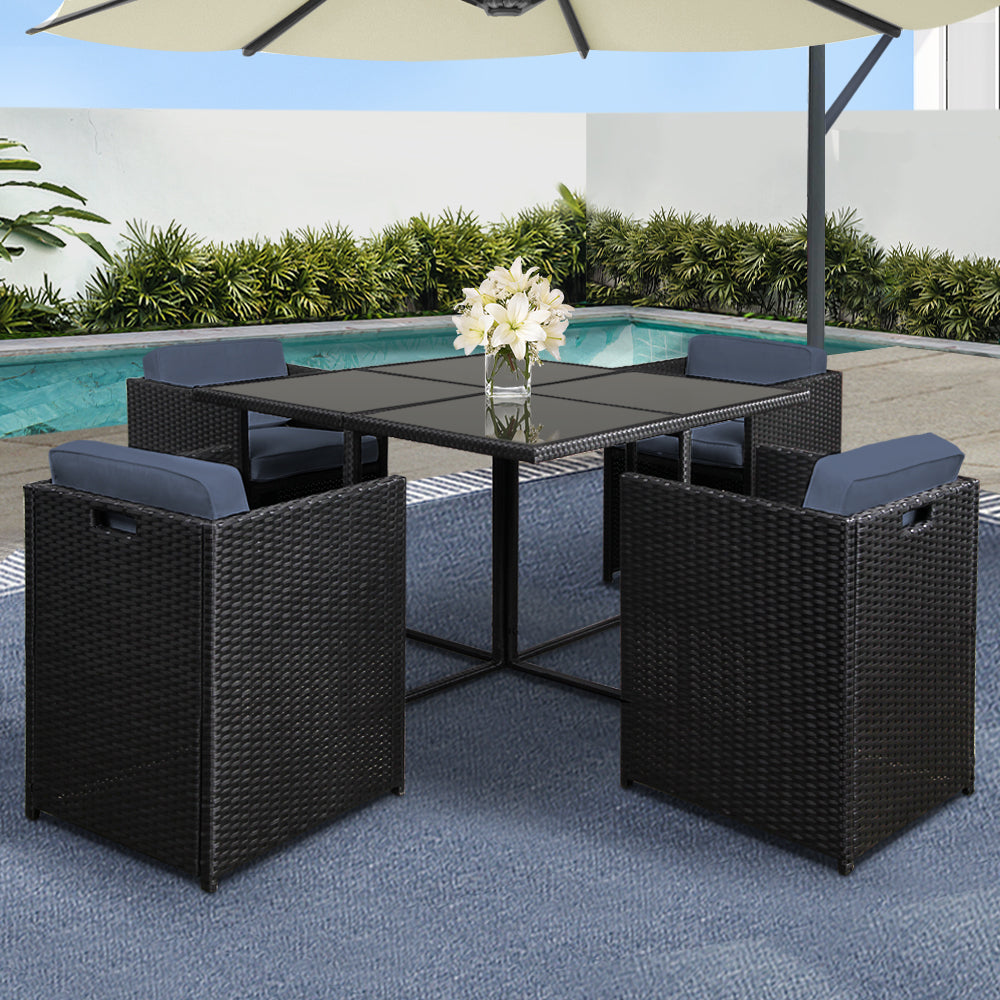 Outdoor Dining Set 5 Piece Wicker Table Chairs Setting Black