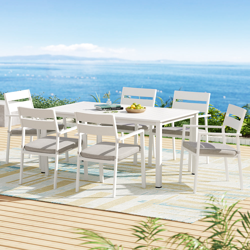 7 Piece Aluminium Outdoor Dining Set White