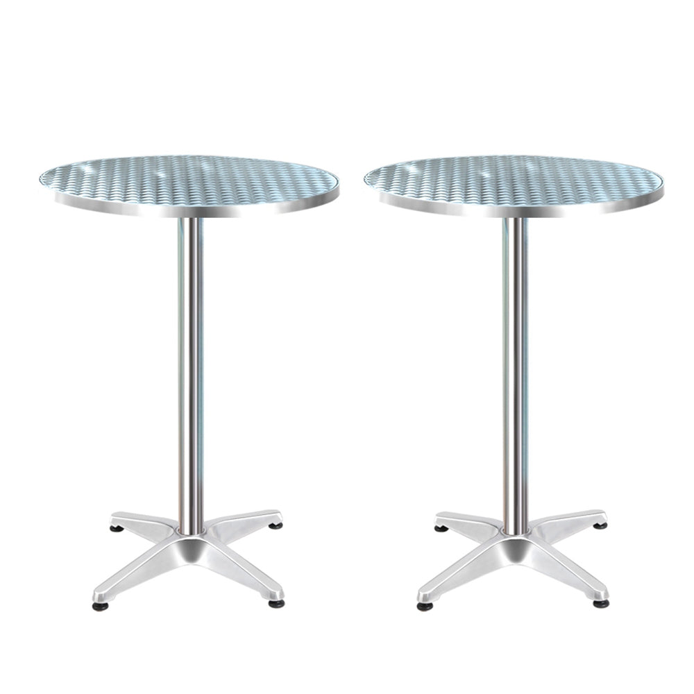 Set of 2 Outdoor Aluminium Bar Tables Round Adjustable 70-110cm