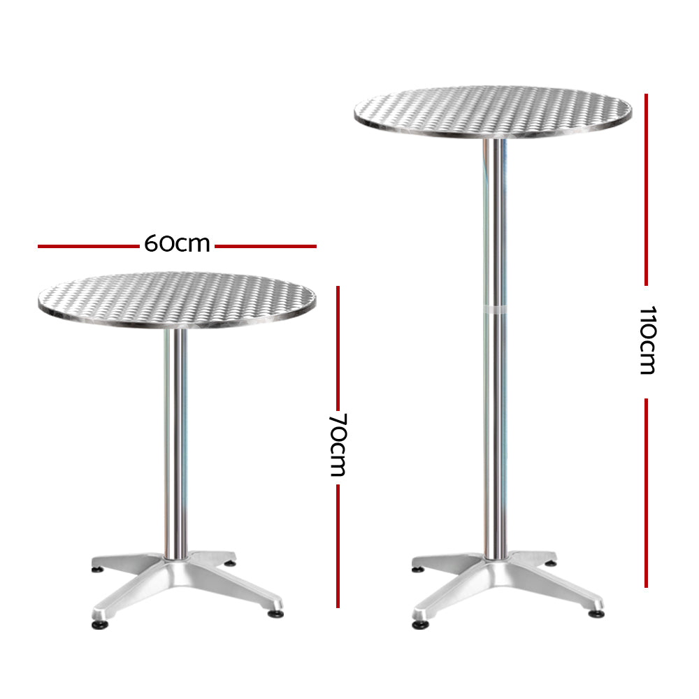 Set of 2 Outdoor Aluminium Bar Tables Round Adjustable 70-110cm