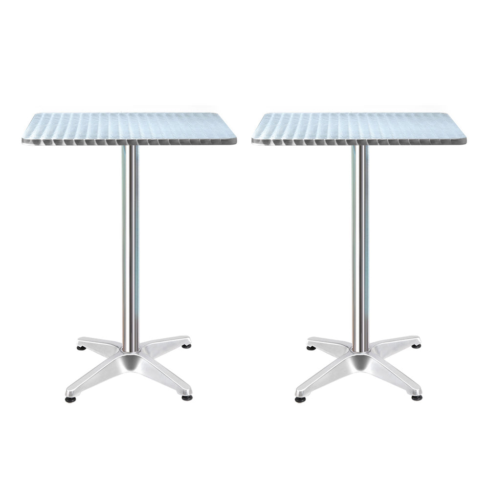 Set of 2 Outdoor Aluminium Bar Tables Square Adjustable 70-110cm