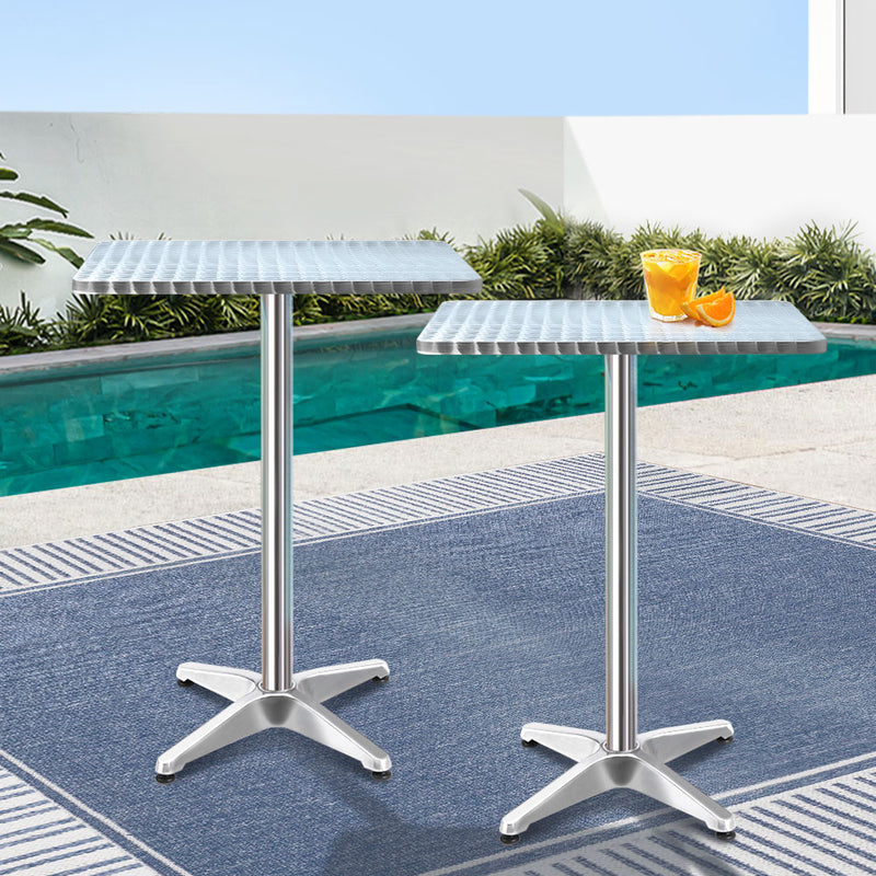 Set of 2 Outdoor Aluminium Bar Tables Square Adjustable 70-110cm