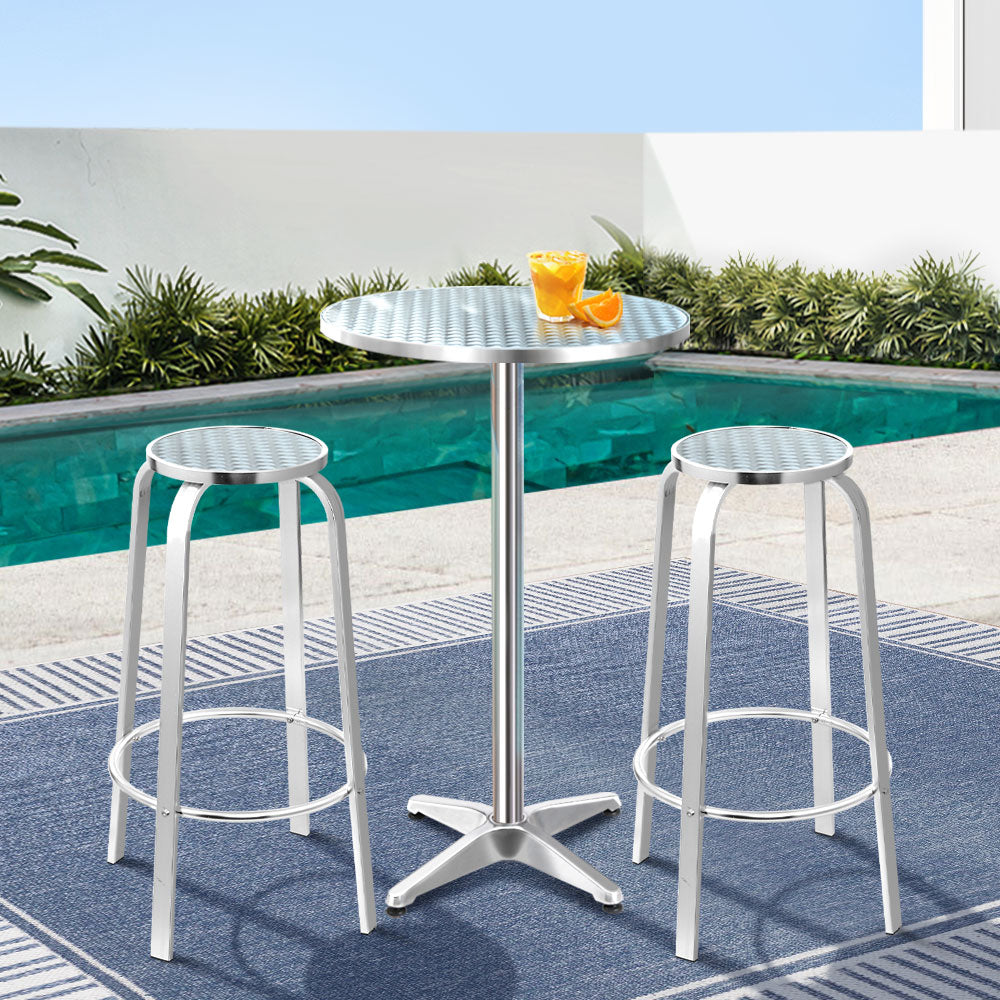 Outdoor Bistro Set Bar Table Stools Adjustable Aluminium Cafe 3PC Round