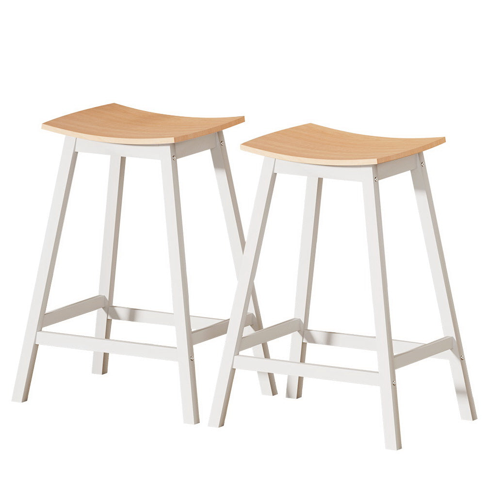 Set of 2 Wooden Bar Stools Pine & White 64cm