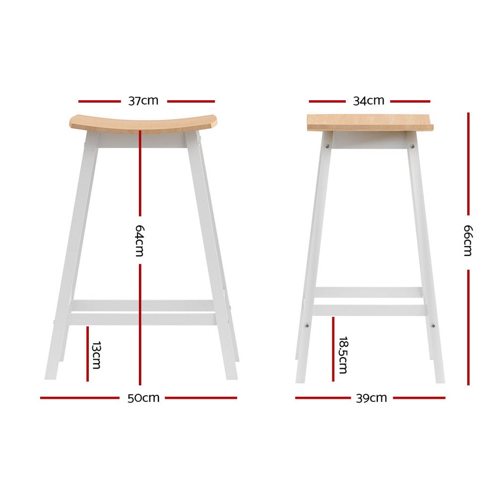 Set of 2 Wooden Bar Stools Pine & White 64cm