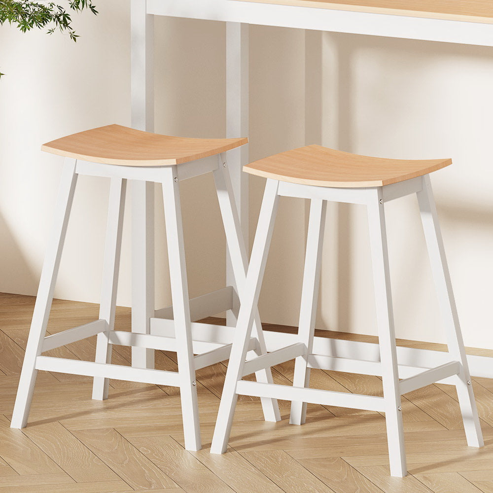 Set of 2 Wooden Bar Stools Pine & White 64cm