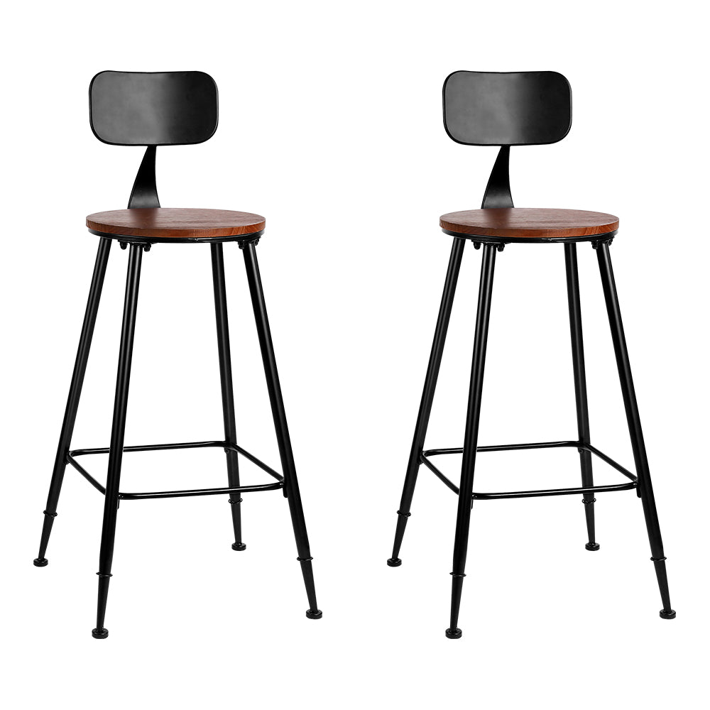 Set of 2 Bar Stools Pinewood Metal - Black and Wood