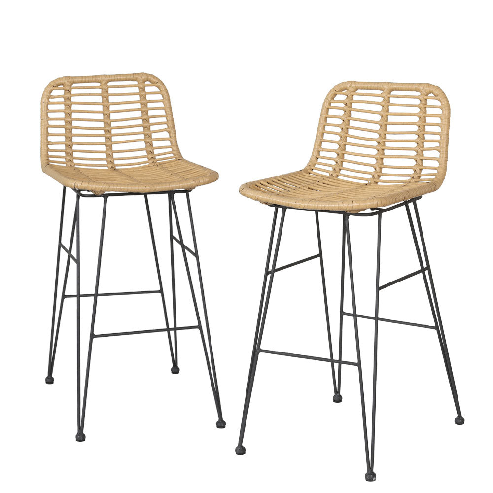 Set of 2 Coastal Outdoor Rattan Bar Stools 68cm - Natural