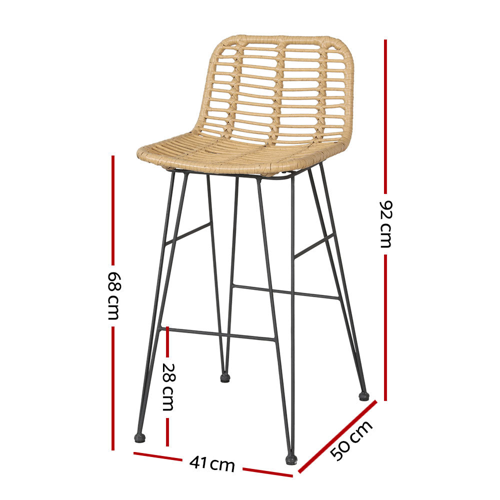 Set of 2 Coastal Outdoor Rattan Bar Stools 68cm - Natural