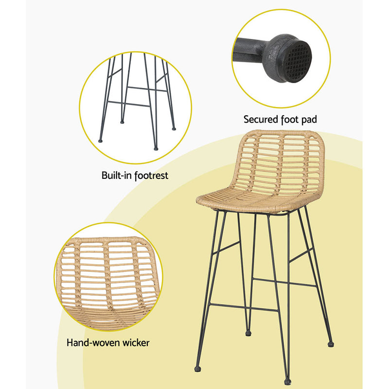 Set of 2 Coastal Outdoor Rattan Bar Stools 68cm - Natural