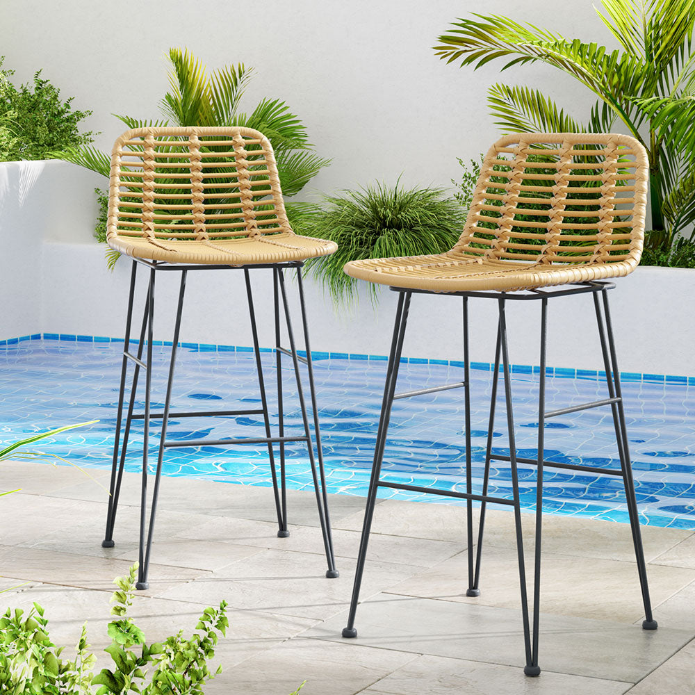 Set of 2 Coastal Outdoor Rattan Bar Stools 68cm - Natural