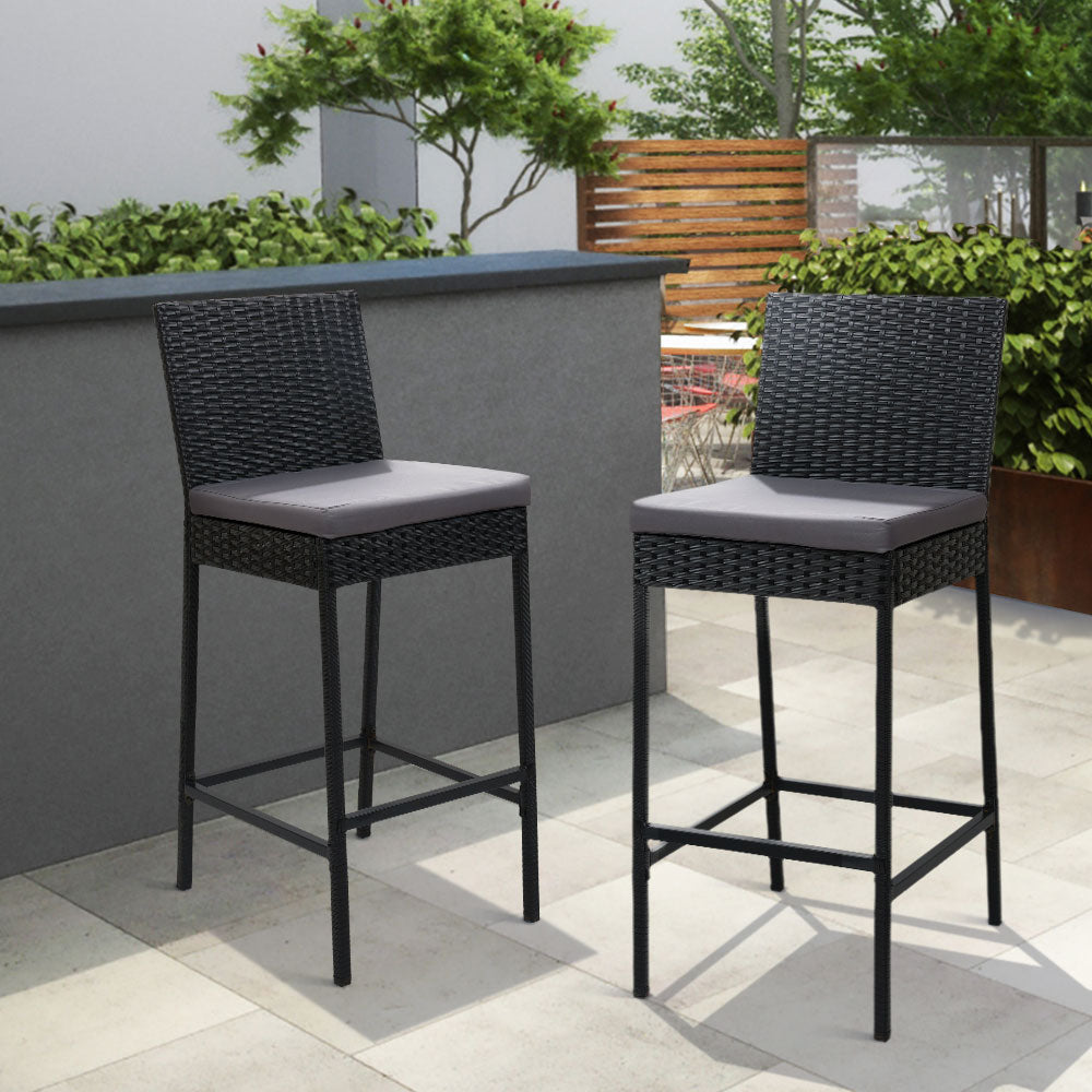 Set of 2 Outdoor Bar Stools Dining Chairs Wicker Furniture