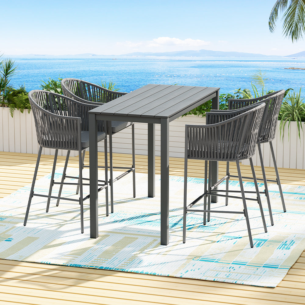 5pcs Outdoor Bar Table Furniture Set Chairs Table Patio Bistro 4 Seater