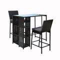 3 Piece Outdoor Wicker Bar Table & Stools Set Black
