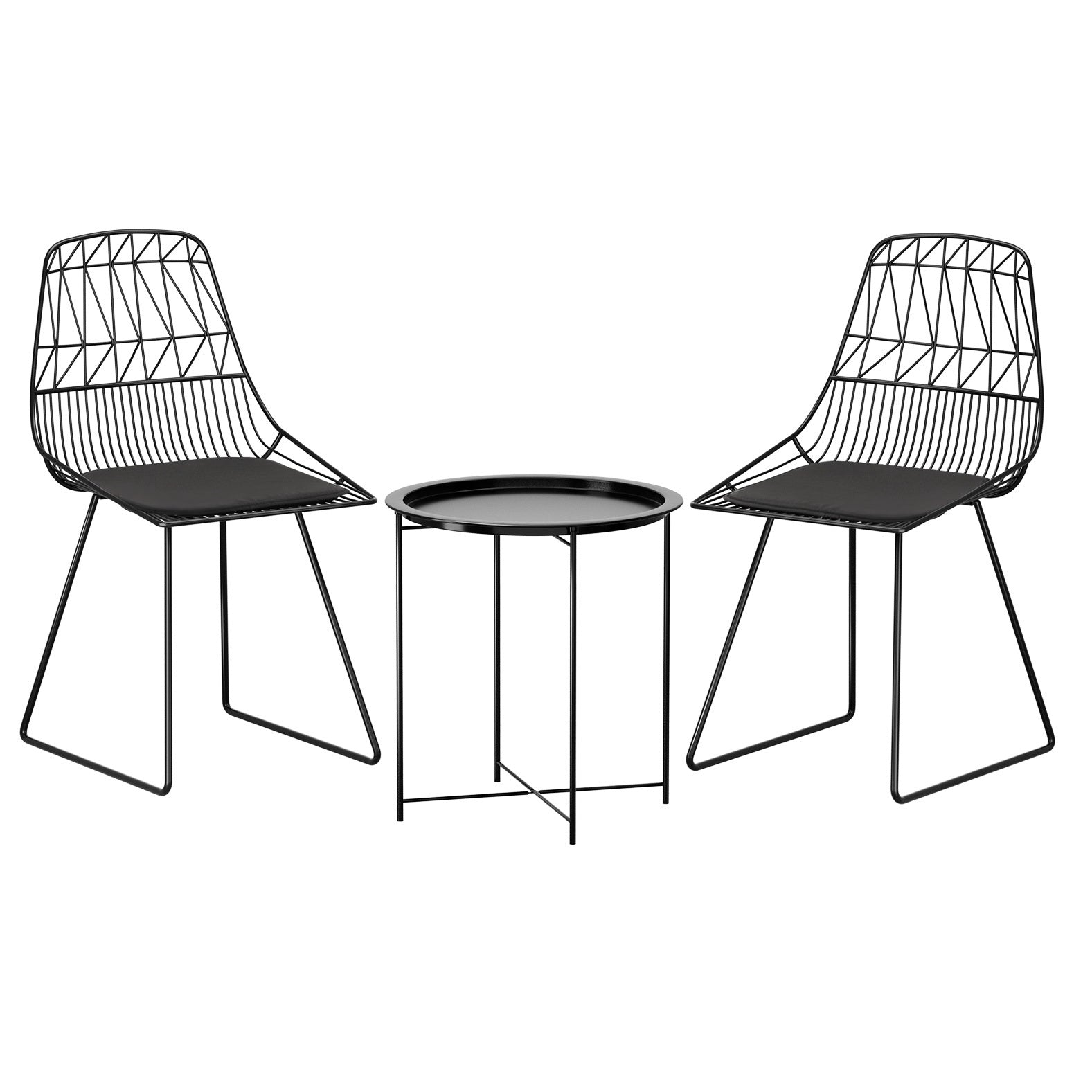 3 Piece Steel Outdoor Patio Bistro Set Black