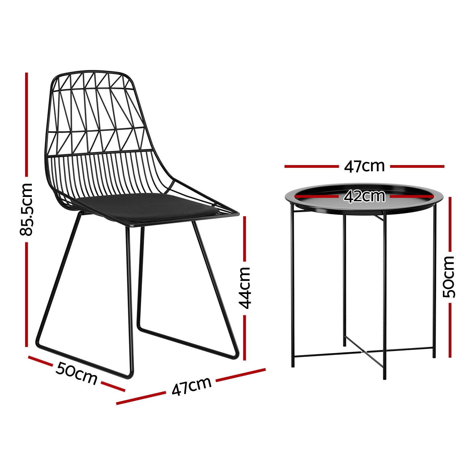 3 Piece Steel Outdoor Patio Bistro Set Black