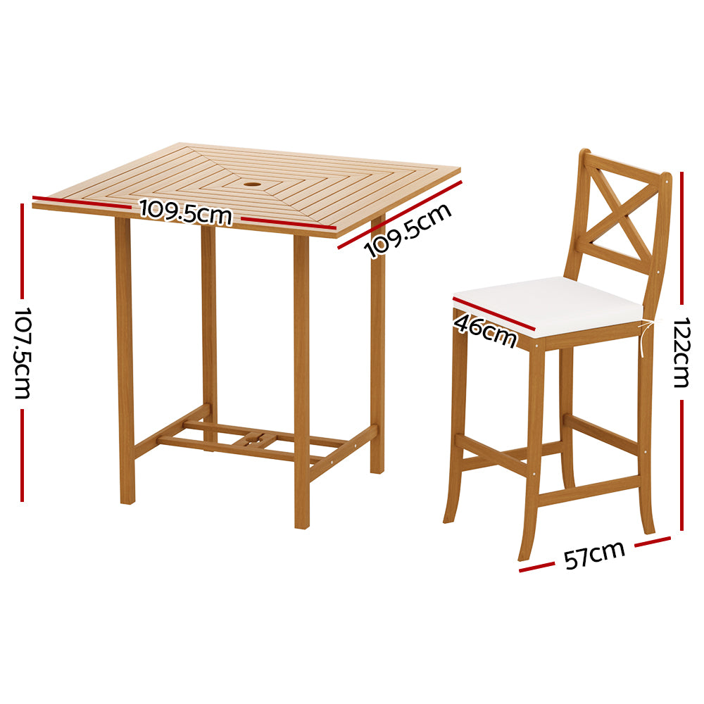 5pcs Outdoor Bar Table 4 Seater Stools Bistro Set Patio Acacia Wood