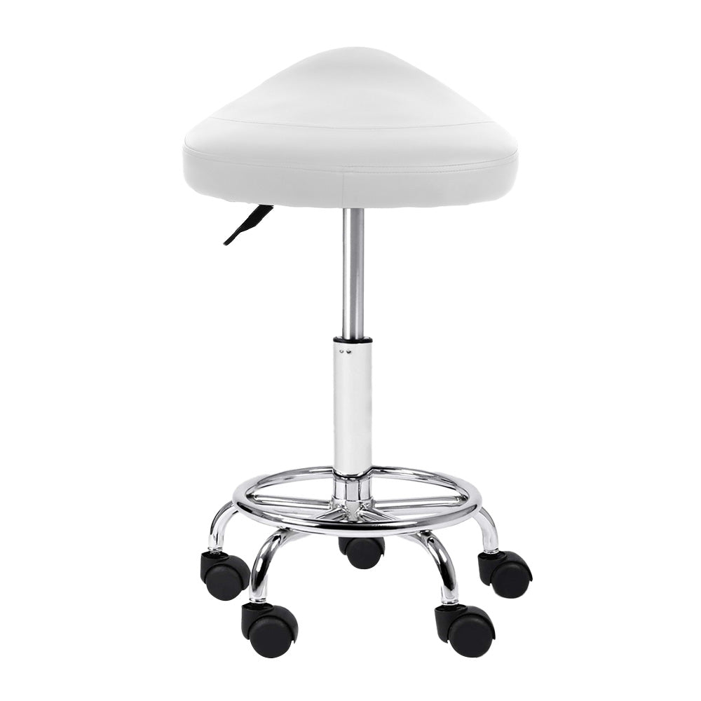 Saddle Salon Stool White PU Swivel Barber Hair Dress Chair Hydraulic Lift